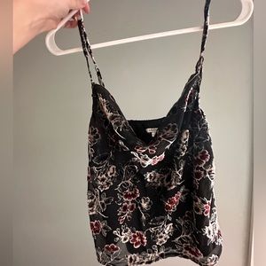 American Eagle Black Tank Top with Embroidered Flowers